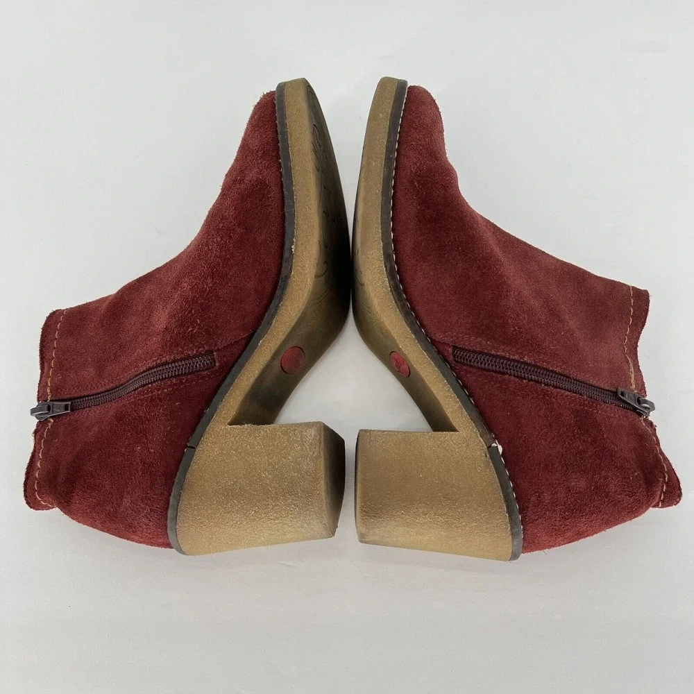 Yokono Ankle‎ Booties Size 37 US 6.5-7 Red Leather Boots Side Zip Made In Spain